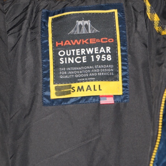 Hawke & Co Men’s Puffer Jacket Size Small Blue Black Hybrid Hoodie Zip Quilted - Picture 7 of 8